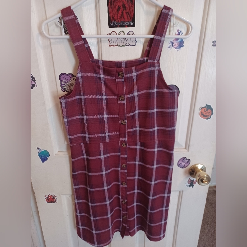 SO Red Plaid Checkered Button Up Dress